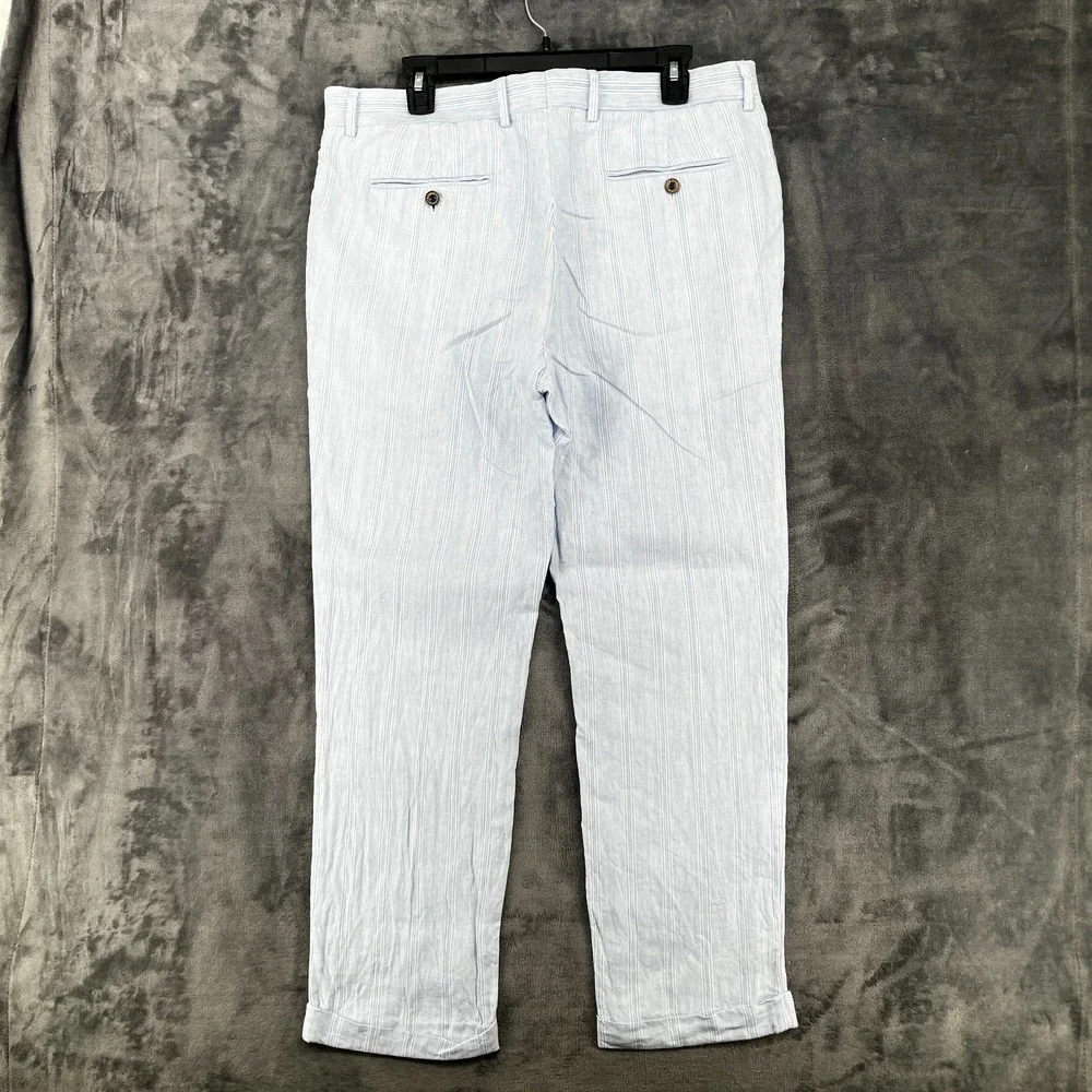 Murano Baird McNutt Linen Pants Mens 38x30 (Fits 36x29) Blue Striped Chino EUC